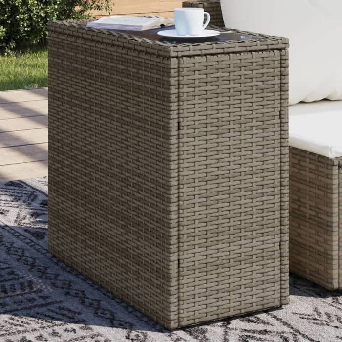 vidaXL Table d'appoint jardin verre rotin