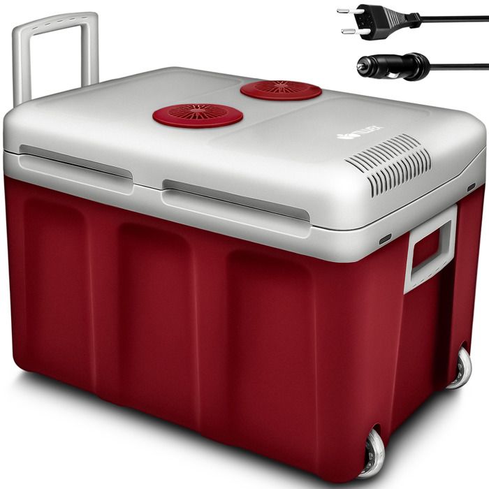 TILLVEX &reg; Glaci&egrave;re &eacute;lectrique 40l Rouge avec roulettes  Mini r&eacute;frig&eacute;rateur 230V et 12V  Voiture CampingRefroidissement et Chaleur 