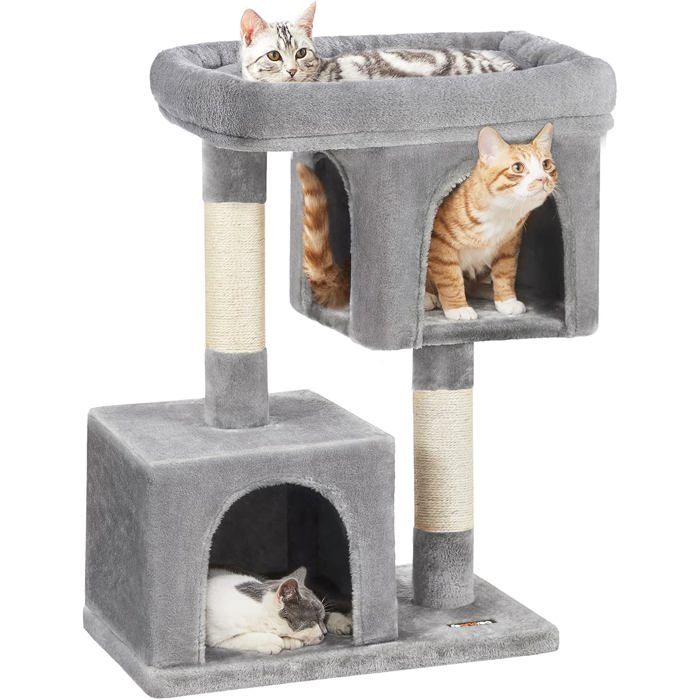 Meilleurs prix pour Feandrea Arbre À Chat,Tour De Jeux 84Cm,L,Maison Pour Chats Jusqu’À 7 Kg,Grande Plate-Forme,2 Niches,Griffoir,Gris Clair Pct61W