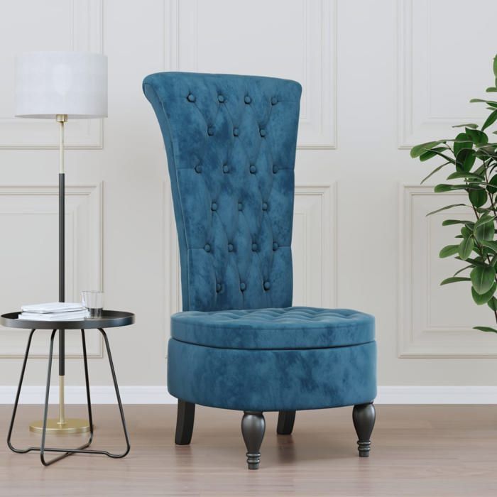 Meridienne salon-Chaise à dossier haut bleu velours conception de bouton - Fauteuil relax@976868 Meridienne salon-Chaise à dossier haut bleu velours conception de bouton - Fauteuil relax@976868