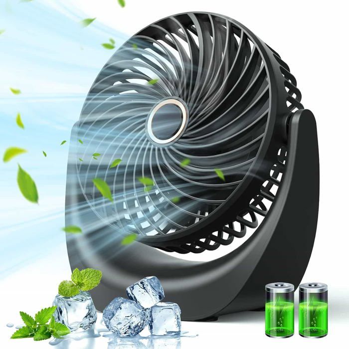 Mini Ventilateur USB à Pince 4000mAh – 6 Vitesses, LED, 360° Rotatif, Ultra Silencieux