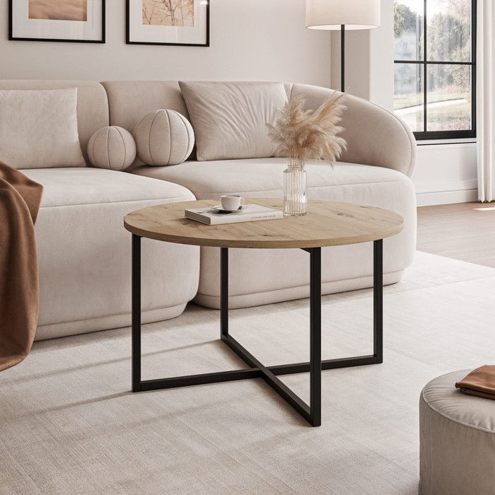 Table Basse Ronde à 3 Niveaux Giantex - 50x50x41,5 Cm - Cadre Métal, Plateau MDF - Pré-montée Pour Salon, Chambre