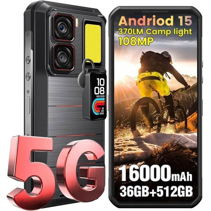 OUKITEL WP300 Telephone Portable Incassable 5G 36+512Go, 16000mAh 6.8"" Dual SIM/NFC Noir