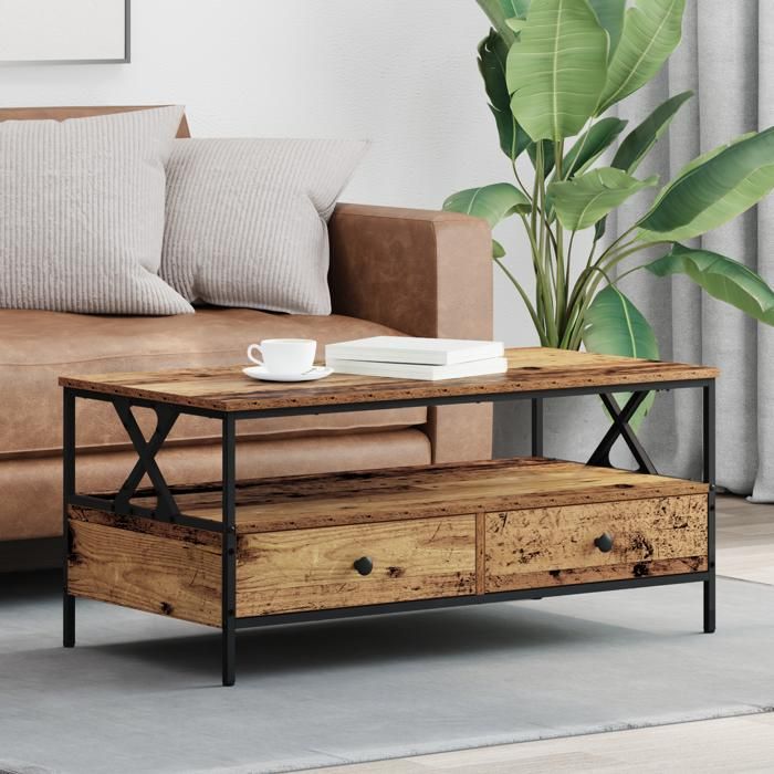 Moderne Table basse - Table de salon - Bois ancien 100 x 51 x 45 cm Bois dingénierie@FR(2932006)