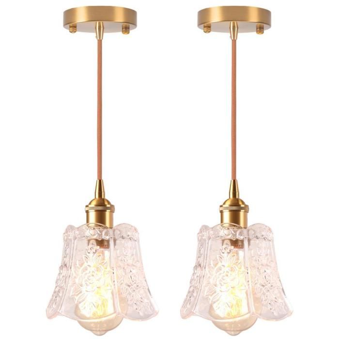 iDEGU 2x Moderne Suspension Luminaire Lustre Vintage Abat-jour en Verre E27 Lampe de Plafond Style Chinois Vintage pour Salon Cafes