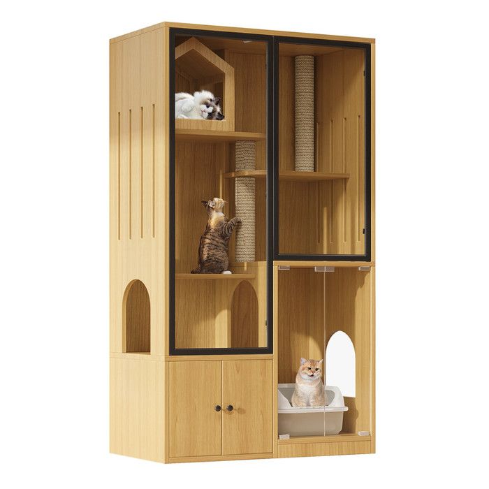 Meilleurs prix pour Maison Pour Chat en Verre Villa Pour Chat à Quatre Niveaux Grande Maison pour Chat en BoisCouleur Bois Dérable