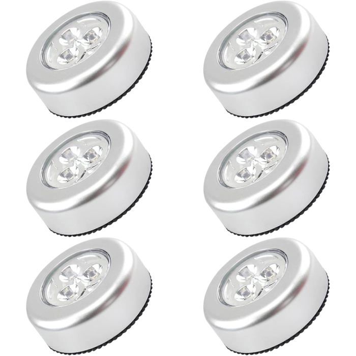 Lot de 6 lampes tactiles rondes éclairage de secours pour coffre éclairage sans fil lampes de lecture tactiles (blanc)