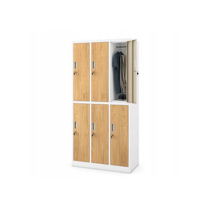 JAN NOWAK Armoire métallique sociale scolaire pour vêtements IGOR Blanche / Chêne doré