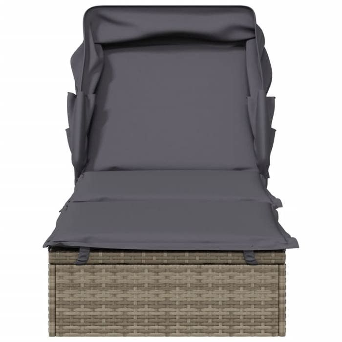 Sale 2026 Transat de jardin - burke - Chaise longue - avec toit pliable gris 213x63x97 cm résine tressée Cc1283