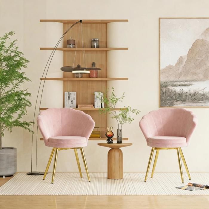 FAUTEUIL MIPAN 1 chaise de cuisine Shell - Fauteuil de salon en velours - Fauteuil de manucure 42x40x80cm-Rose