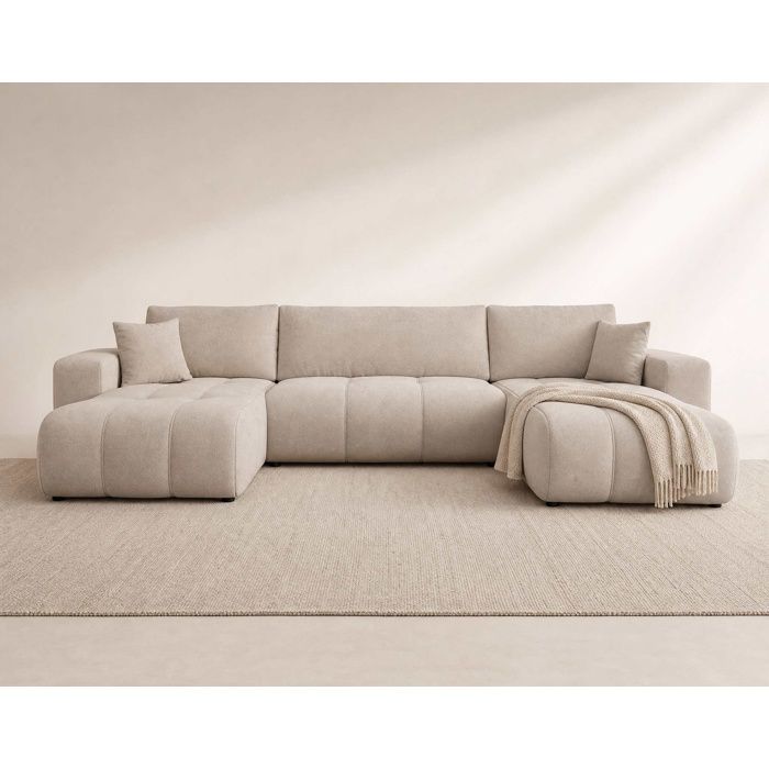 Nicole - Canapé panoramique en U 7 places convertible avec coffre en tissu - Taupe Nicole - Canapé panoramique en U 7 places convertible avec coffre en tissu - Taupe