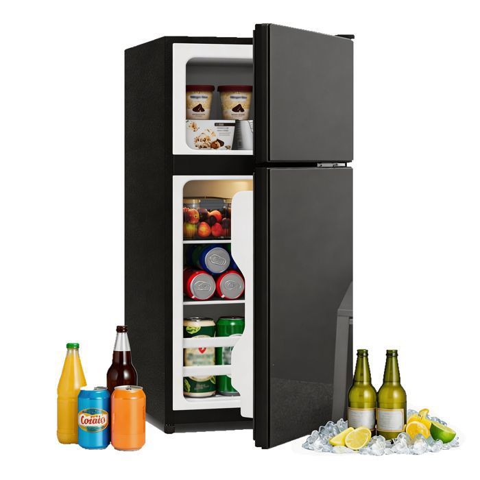 LINHOO Mini Réfrigérateur 60L avec Congélateur 22L Porte Verre LED Noir