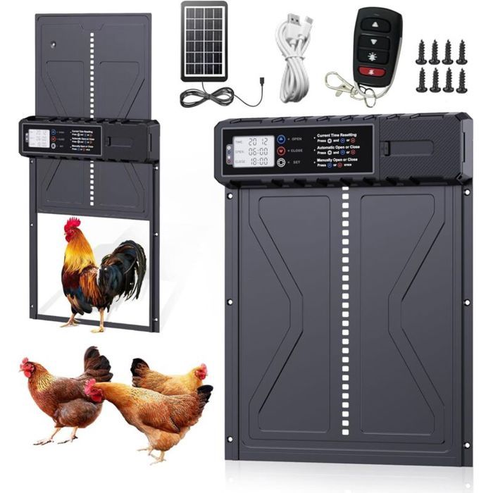 Comparer les prix de Porte Poulailler Automatique Solaire Largeight-Batterie 2000mAh-Écran LCD Programmable-Aluminium Étanche IP45-Anti-Prédateur