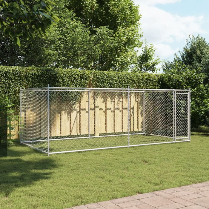 Meuble Déco - Niche/enclos pour chiens - CHICGris Cage pour chien avec porte gris 4x2x15 m - Acier galvanisé luf4133370
