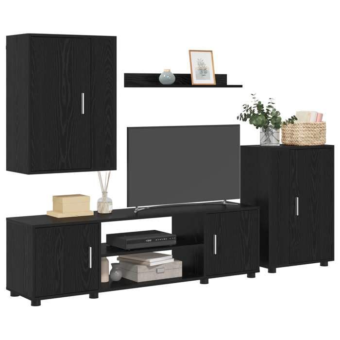 Ensemble meuble TV 4 pcs - JILIMAISON - Meuble Télé Bas - CABINET/BANC TV - Chêne noir - Bois dingénierie 828618511