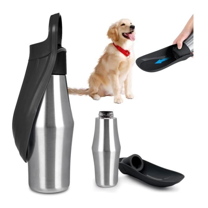 Gourde pour chien - yd - 750 ml - Pliable à 180° - Acier inoxydable - Anti-fuite Noir noir GOURDE KIT ACCESSOIRE POUR REPAS