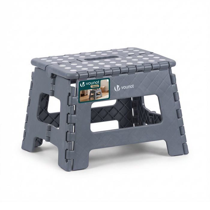 VOUNOT® Tabouret pliant portable 32x25x22cm - Marchepied pliable antidérapant avec poignée - Plastique - Gris