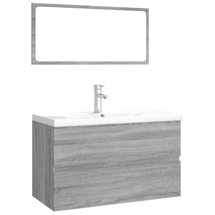 Meubles de salle de bain - vidaXL - bois dingénierie - sonoma gris - avec robinet - avec miroir - 1 tiroir - 80 x 39 5 x 45 cm 263j