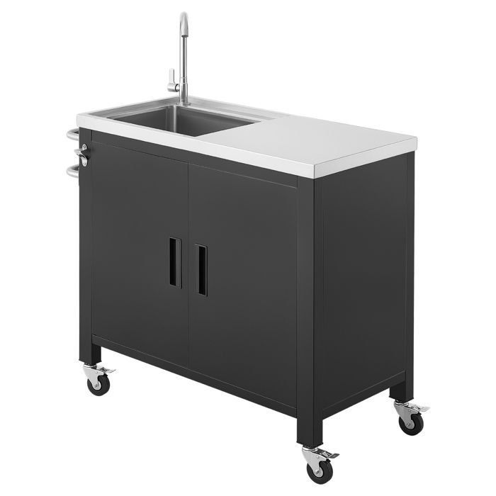Desserte Plancha 965 cm-Duoku-avec Évier et Placard Chariot de Barbecue pour Jardin Terrasse et Cuisine Extérieure avec Roues