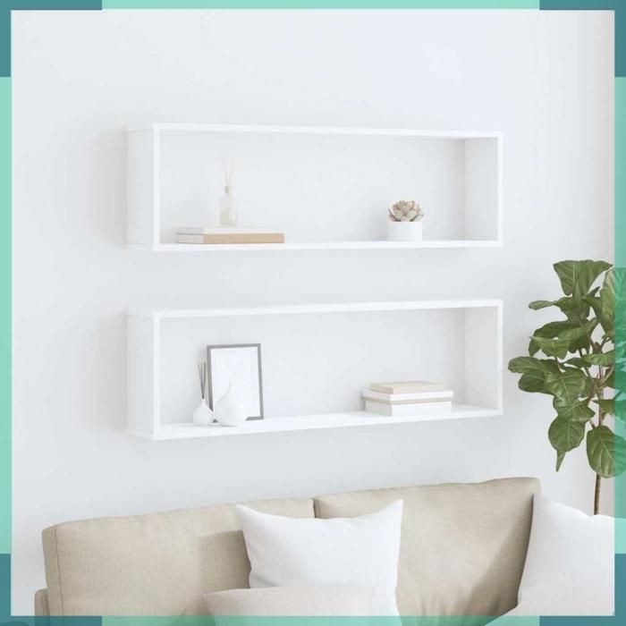 Étagère murale - 807079 - Bois dingénierie - Blanc - 100 x 15 x 30 cm (lot de 2)
