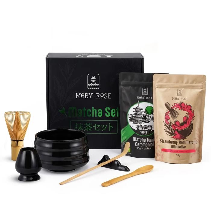 Kit à Matcha – Mary Rose – Coffret Cadeau Thé Japonais Matcha Tenno Bio 30g et Fraise 50g avec Accessoires – Yoru