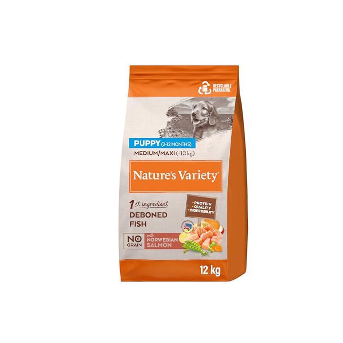 Croquettes pour chien - DE NATURES VARIETY - No Grain Puppy Medium/Maxi - Saumon norvégien désossé - Sans céréales - 12 kg