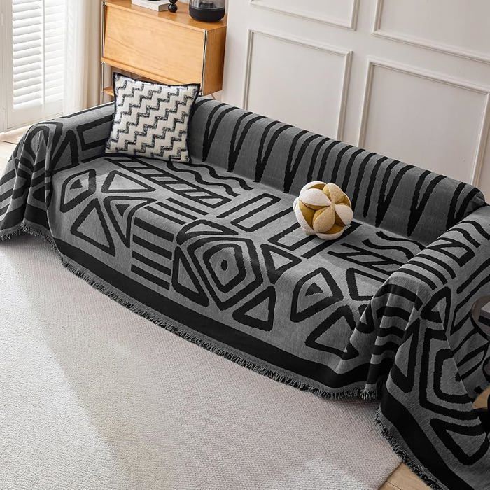 Housse de CanapéCouvre Canapé BohoGrisu200Bu200B180x260 cm  Doux et respirantvable en machineGris 180 x 26 HOUSSE DE FAUTEUIL