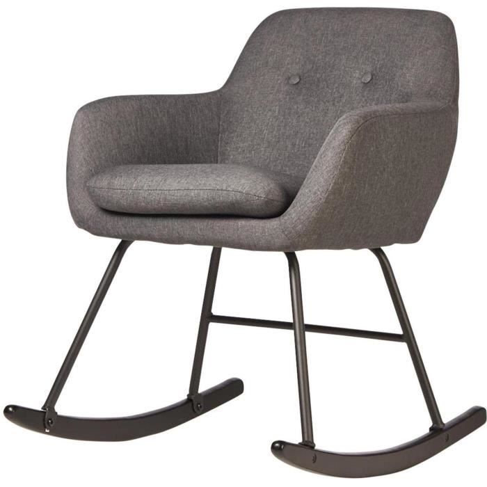 rocking chair - athm design - rocky gris - assise tissu - pieds metal noir