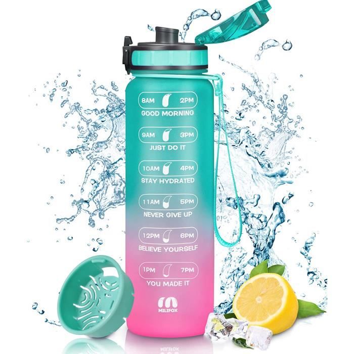 Gourde 1l, Gourde Sport 1l avec paille, Bouteille d'eau de sport