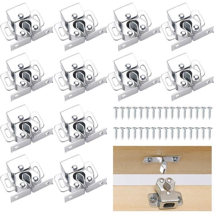 Lot de 12 Loquets à Double Rouleau Fermeture Porte Placard, Loquet de