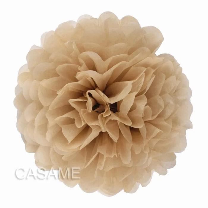 15 Pompons Papier De Soie Déco Mariage Bohème - 20 & 25 Cm, Couleurs Brun & Beige