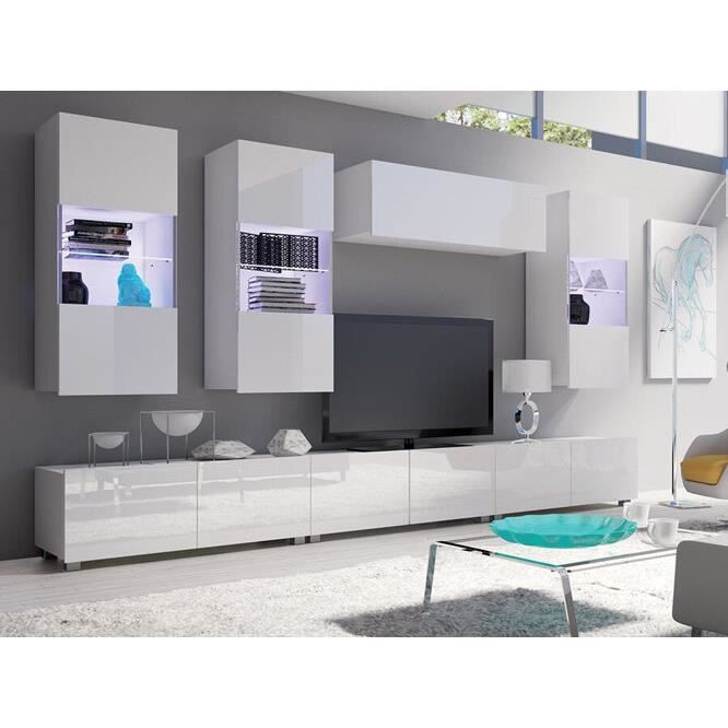 Rangement de salon - Providence - B121 - Blanc - Avec table de TV - LED Rangement de salon - Providence - B121 - Blanc - Avec table de TV - LED