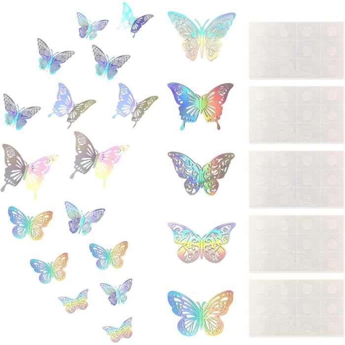 Lot De 60 Autocollants Muraux En 3D En Forme De Papillon - Argenté  Brillant[n1242]
