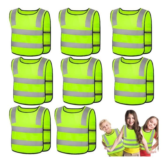 Gilet De Sécurité Réfléchissant Pour Enfant (3-12 Ans) - Jaune Fluo, Norme EN20471, Bandes Réfléchissantes 360°, Longueur 48 Cm