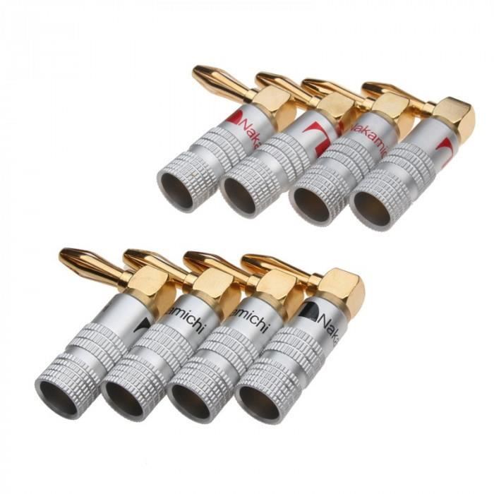 VCELINK Fiches Bananes 90 Degrés Plaqué Or 24K - 12-18 AWG Pour Enceintes HiFi, Lot De 4 (2 Paires)