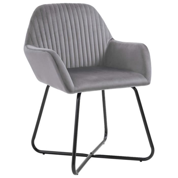 Chaises de salle à manger - KAI - Lot de 4 - Velours Gris - Accoudoirs - Confort Ergonomique Chaises de salle à manger - KAI - Lot de 4 - Velours Gris - Accoudoirs - Confort Ergonomique