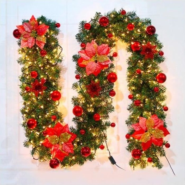 2,7M Guirlande de Noël Rouge Chaîne LED Ornement Rotin Décoration Arbre Noël Fête - Cdiscount Maison