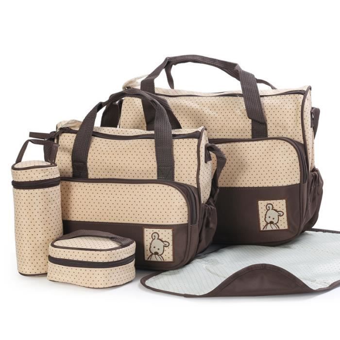 Set de 5pcs Sac à Main Langer Bébé Maman pour Promenade Voyage-Brun