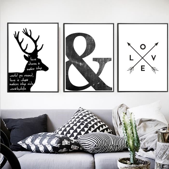 Abstrait Symbole Toile Peinture Noir Blanc Nordic Scandinave Mur Art Image Poster Imprimer Salon Maison Decor Non Encadre Cdiscount Maison