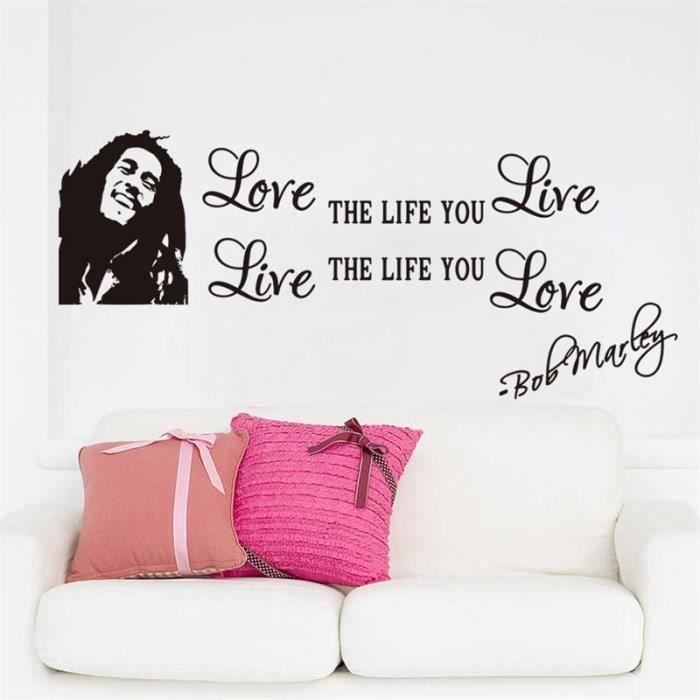 Sticker Mural Bob Marley Love The Life You Live Cdiscount Maison