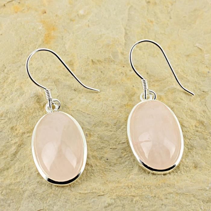 Boucles d'oreilles Quartz rose naturelle argent - Achat / Vente boucle
