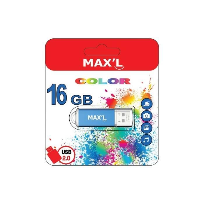 Max'l Clé USB - My Color - 16 Go - USB 2.0 - Vitesse de lecture 20 Mo/s Bleu - vue 2