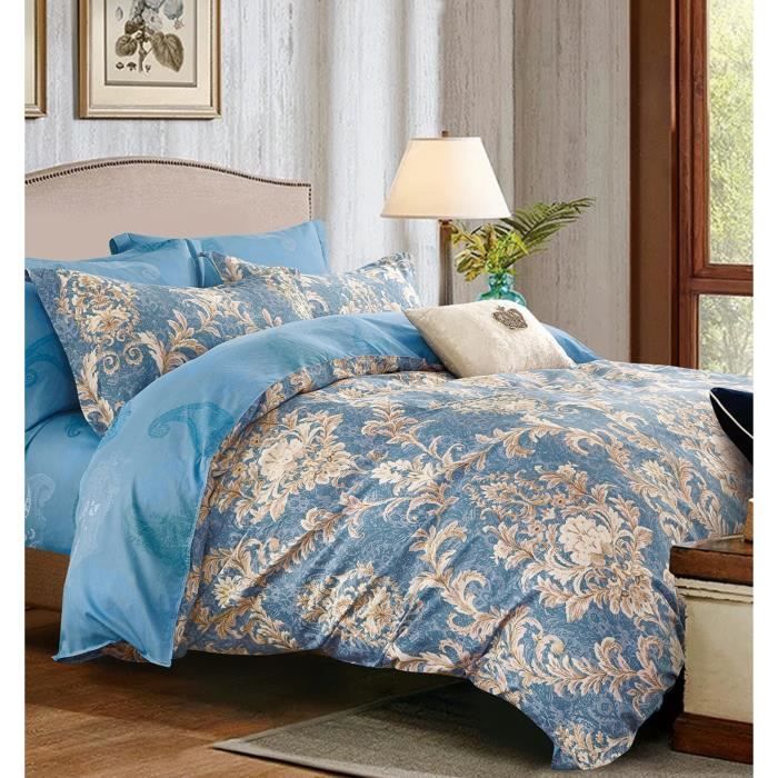 Parure De Lit 3 Pièces Fanny & Céline – 100% Coton Percale 80 Fils – Housse De Couette 200x200 Cm + 2 Taies 65x65 Cm