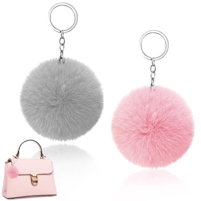Porte-clés Pompons Fausse Fourrure - Lot De 8, Chaîne Métal Doré, 12 Cm - Accessoire Sac, Sac à Main, Cadeau Fille
