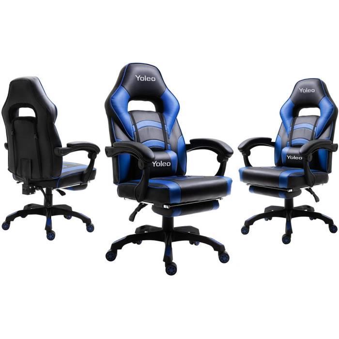Fauteuil de Jeu avec roulettes Chaises de Gaming Dossier inclinable en PU Ergonomiques Chaise de Jeu pour Ordinateur Pivotantes YOLEO Chaise de Bureau Gris