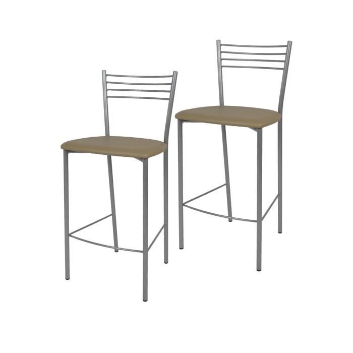 Tommychairs - Set 2 tabourets bar ELENA robuste structure en acier peindré en aluminium et assise en cuir artificiel cappuccino