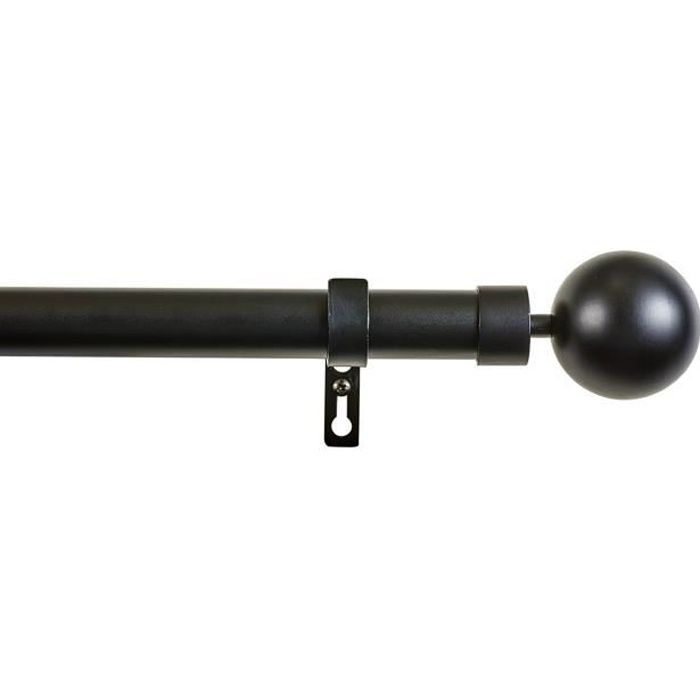 Tringle à Rideaux Métal Et Bois Hêtre 160 Cm - Noir/Hêtre Laqué - 20 Mm Diamètre Avec Anneaux