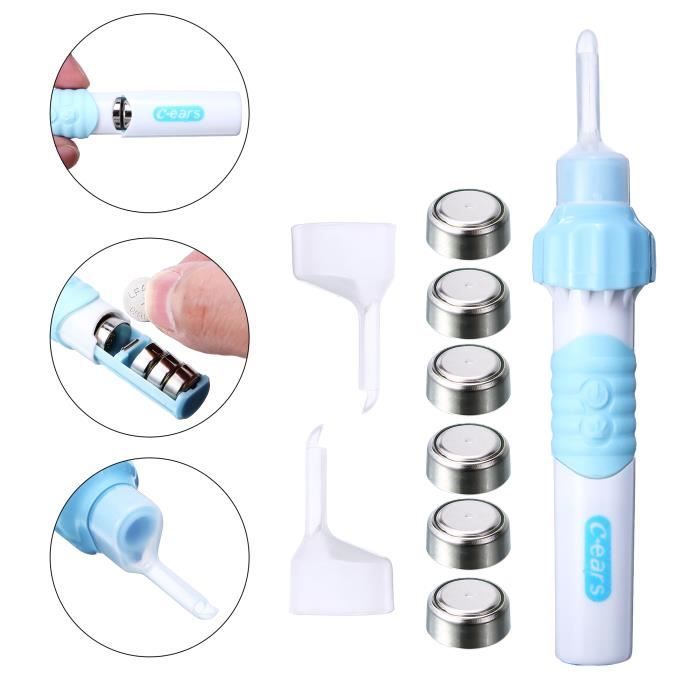 Nettoyeur D'oreille électrique Avec Lumière LED - Aspiration Réglable - 5 Têtes De Rechange Lavables - Pour Adultes Et Enfants
