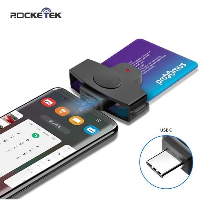 Lecteur de carte,Rocketek USB-C type c Lecteur de Carte À Puce ID