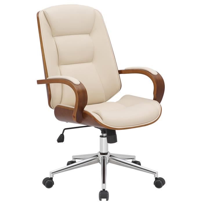 CLP Fauteuil de bureau Yankton en similicuir avec coque de siège en bois - Couleur:noyer/crème CLP Fauteuil de bureau Yankton en similicuir avec coque de siège en bois - Couleur:noyer/crème